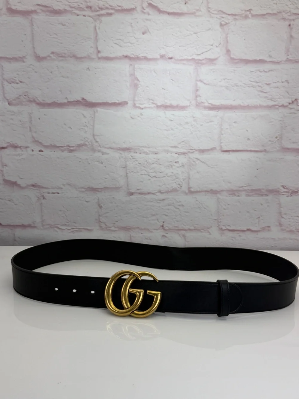 Gucci 2015 Re Edition Wide Leather Belt Gg Double Marmont Black 400593 100/40